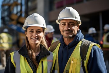 Photograph of two site construction workers in uniform.