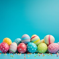 Fototapeta na wymiar Perfect colorful handmade easter eggs isolated on a blue background