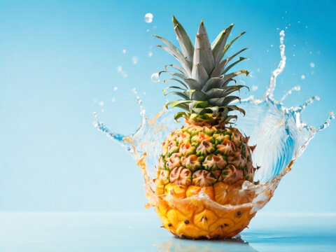 "Juicy Pineapple Splash: Creative Vector Illustration of Ripe Tropical Fruit in Refreshing Water Drops ai image" 