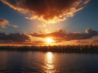 AI generated Watercolor painting realistic Stunning colorful sky at sun bright long panorama