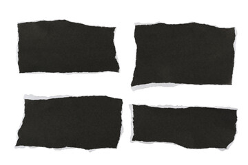 Papel rasgado y cortado en trozos de color negro sobre fondo blanco,  cuatri trozos, recurso...