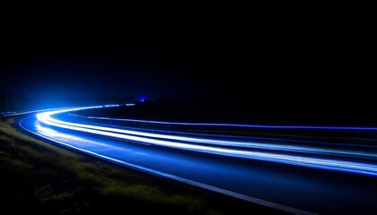 Blue car lights at night. long exposure