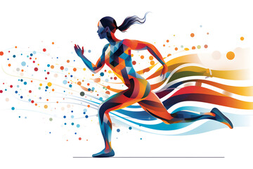 Fototapeta na wymiar Running woman colorful splash poster