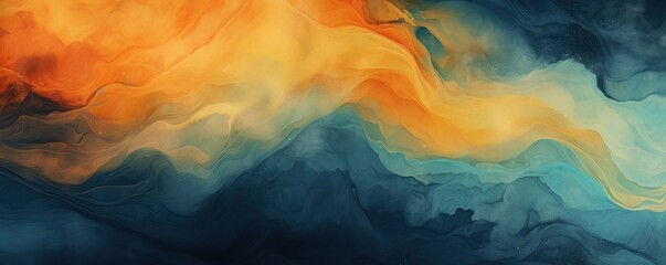 Abstract watercolor paint background by tangerine and dark slate with liquid fluid texture for background