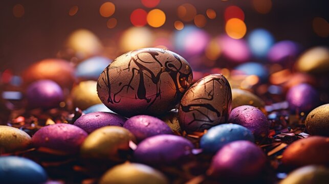 Delicious chocolate easter eggs in high definition 8k - stock photo wallpaper