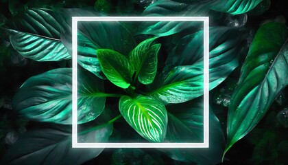 Spathiphyllum cannifolium concept, green abstract texture with white frame, natural background	
