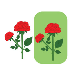 Red rose flower with clipping path, side view. Deep red, ruby rose flower with green leaves, sketch style vector illustration isolated on white background.