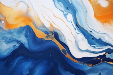 Abstract watercolor paint background by royal blue and burnt orange with liquid fluid texture for background