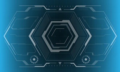 HUD sci-fi hexagon interface screen view hexagon geometric design virtual reality futuristic technology creative display on blue vector