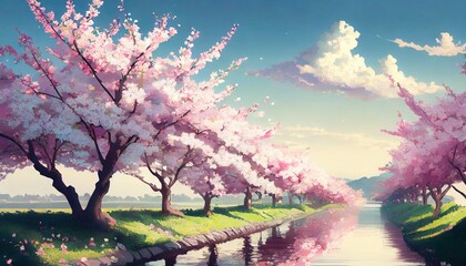 Obraz na płótnie Canvas spring landscape with cherry blossom