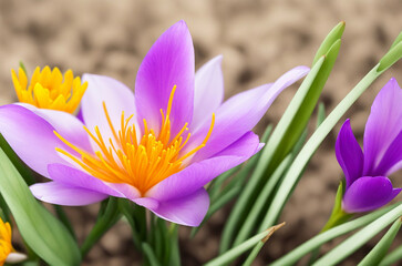 Saffron crocus flower on natural background