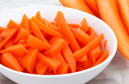 Sliced carrot in a bowl isolated on white background
