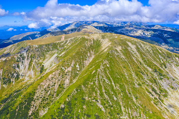 Aerial view of mountain range during summer