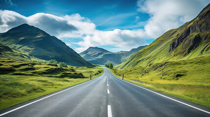 Fototapeta premium Beautiful shot of the road surrounded by mountains under the cloudy sky