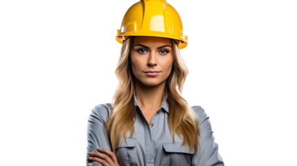 Young woman construction manager. isolated on a white background. 