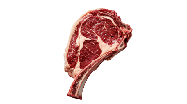 Fresh Raw Tomahawk beef steak isolated on white background,