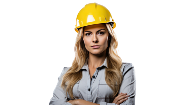 Young woman construction manager. isolated on a white background.