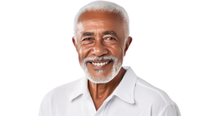 Smiling senior mixed race Caribbean man isolated on white background. 