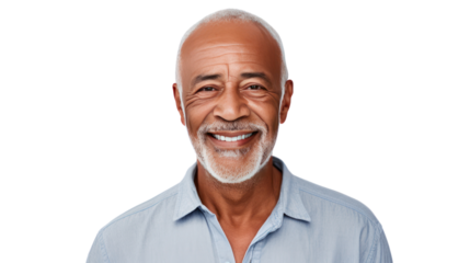 Smiling senior mixed race Caribbean man isolated on white background. 