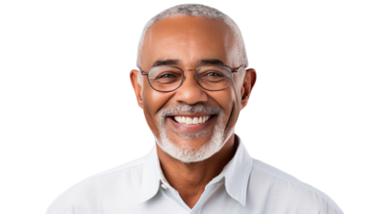 Smiling senior mixed race Caribbean man isolated on white background. 