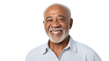 Smiling senior mixed race Caribbean man isolated on white background. 