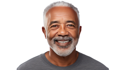 Smiling senior mixed race Caribbean man isolated on white background. 