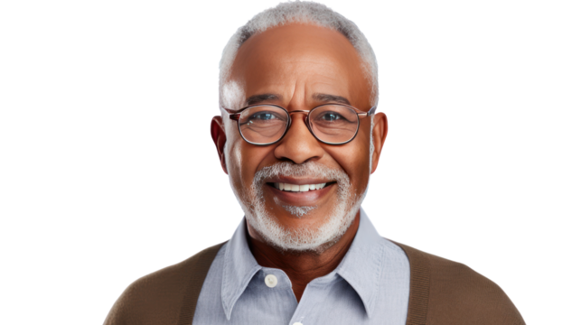 Smiling senior mixed race Caribbean man isolated on white background. 