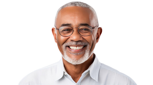 Smiling senior mixed race Caribbean man isolated on white background. 