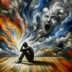 People scream in depression, anxiety. Concept abstract illustration. AI Generated.