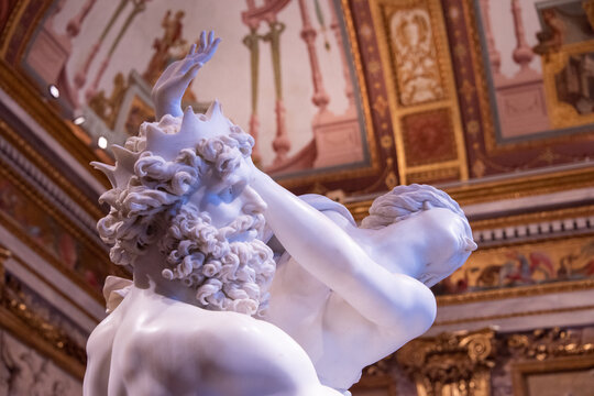 mRome, Italy - August 4th, 2022: The Rape of Proserpina (Italian: Ratto di Proserpina), or Abduction of Proserpina, is a large Baroque marble group sculpture by  Gian Lorenzo Bernini
