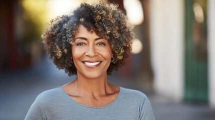 Outdoor Portrait of a Mature African American Woman with Natural Street Backdrop