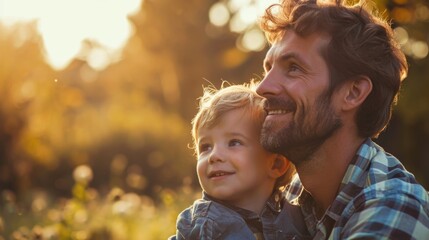 Golden Hour Bond: Father and Son Enjoying a Sunset Together in Nature
