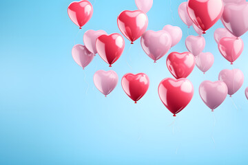 Shining pink balloons on a blue background