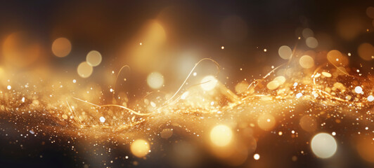 Abstract background with golden sparkles, shiny bokeh glitter lights