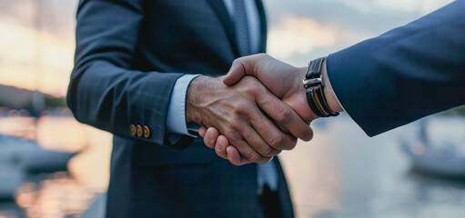 Two business partners shake hands in a gesture of trust and collaboration, sealing a deal that will benefit both companies.