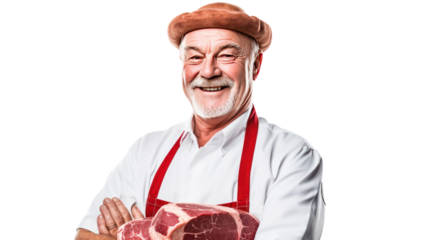 Portrait of A happy meat industry supervisor isolated on white background.