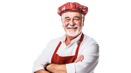 Portrait of A happy meat industry supervisor isolated on white background.