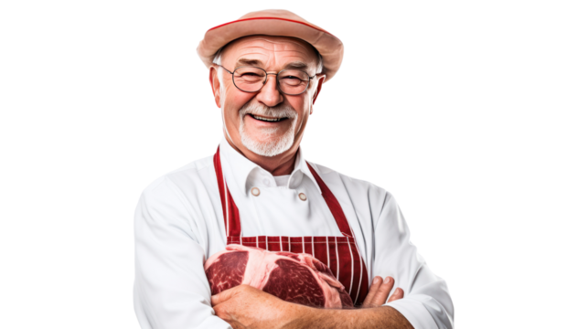 Portrait of A happy meat industry supervisor isolated on white background.