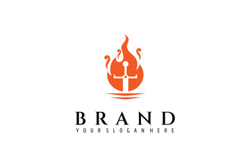 sword stuck with a combination of fire elements logo design template flat vector illustration