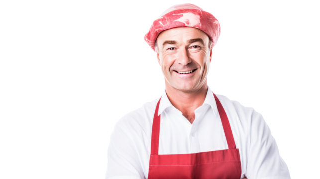 Portrait of A happy meat industry supervisor isolated on white background.