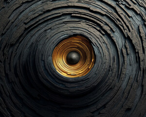 Concept design of a planet, black and gold, gold, in a unique and stunning blend, abstract art, close-up. 3D rendering design illustration.