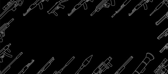 Modern weapons horizontal banner. Military weapons silhouettes. Tactical assault rifles, smoothbore guns. Vector illustration.