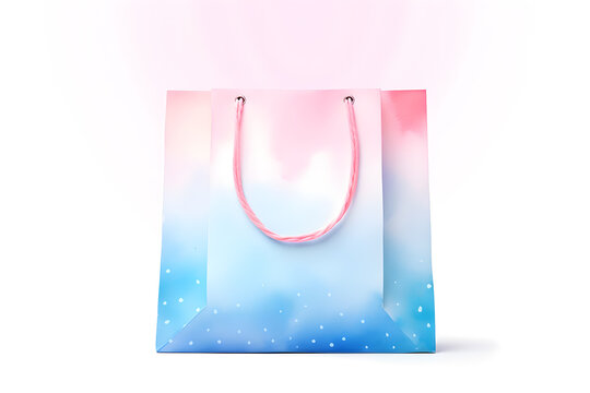 Pink and blue paper shopping bag watercolor