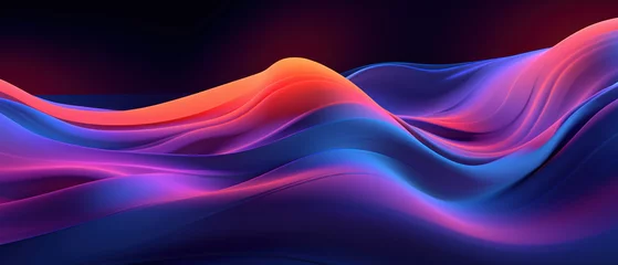 Poster Im Rahmen Glowing neon waves in red and violet bring a sense of motion and energy. © Lidok_L