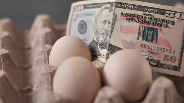 There are eggs in the egg carton and 100 dollars on it, implying an increase in egg prices,