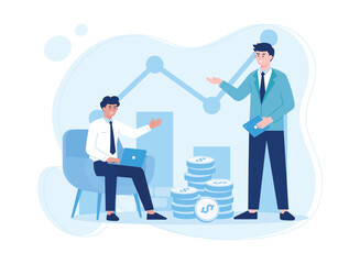 two business people analyzing company charts concept flat illustration