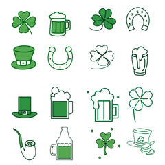 St Patricks day icons set 16 different useful vectors logos.