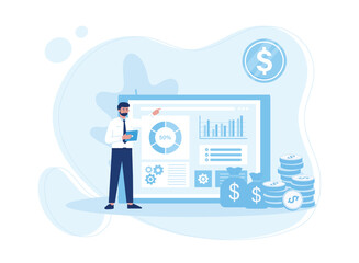 businessman showing graph. stock financial trading market diagram. concept flat illustration