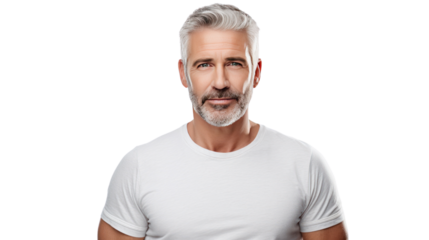 Middle age casual man in jeans and t-shirt. isolated on transparent and white background.PNG image.