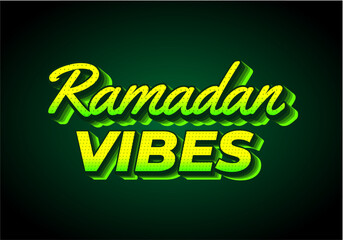 Ramadan vibes. Text effect design in 3D look. Yellow green color. Dark background